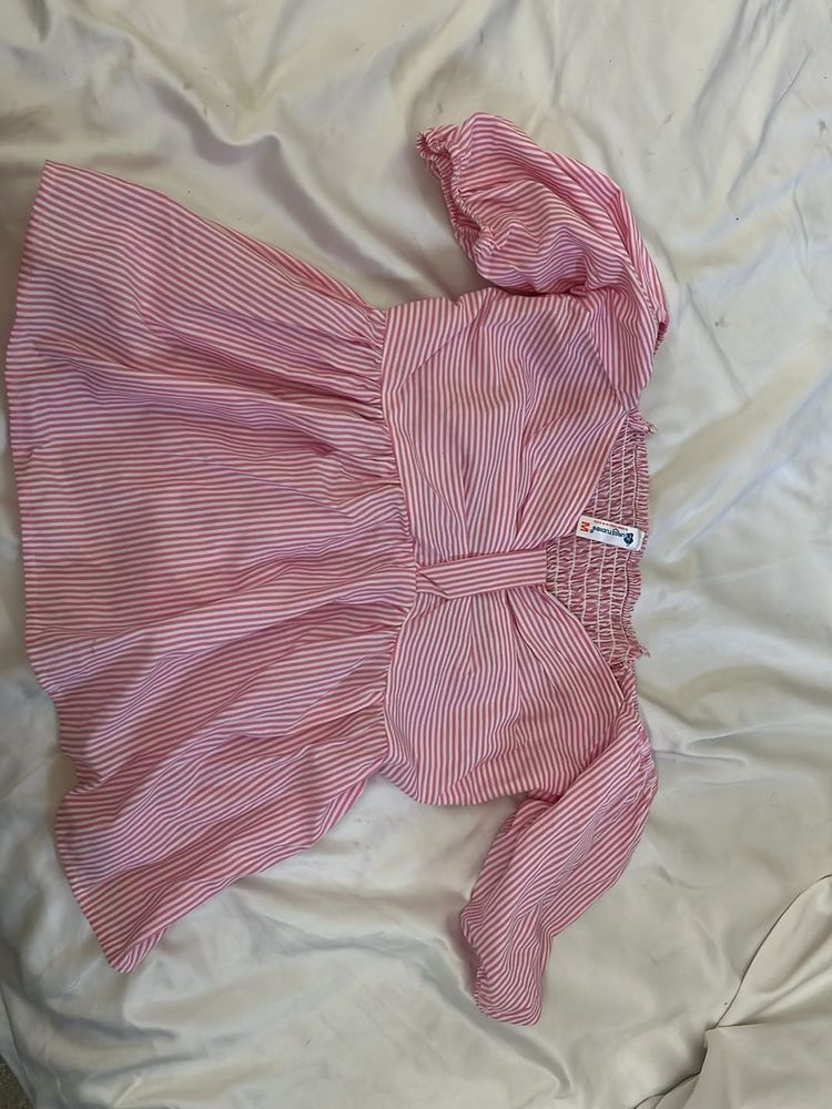 Chic Pink Striped Puff Sleeve Top