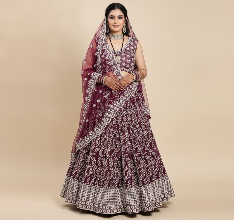 Elegant Embroidered Burgundy Lehenga