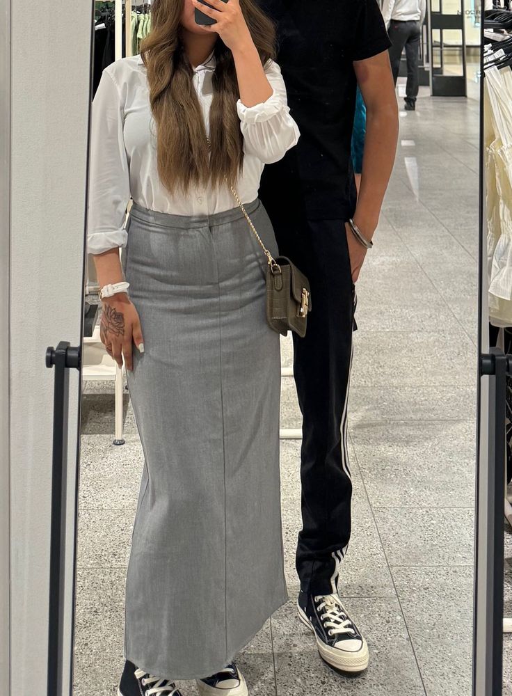 Grey Maxi Skirt with Back Slit