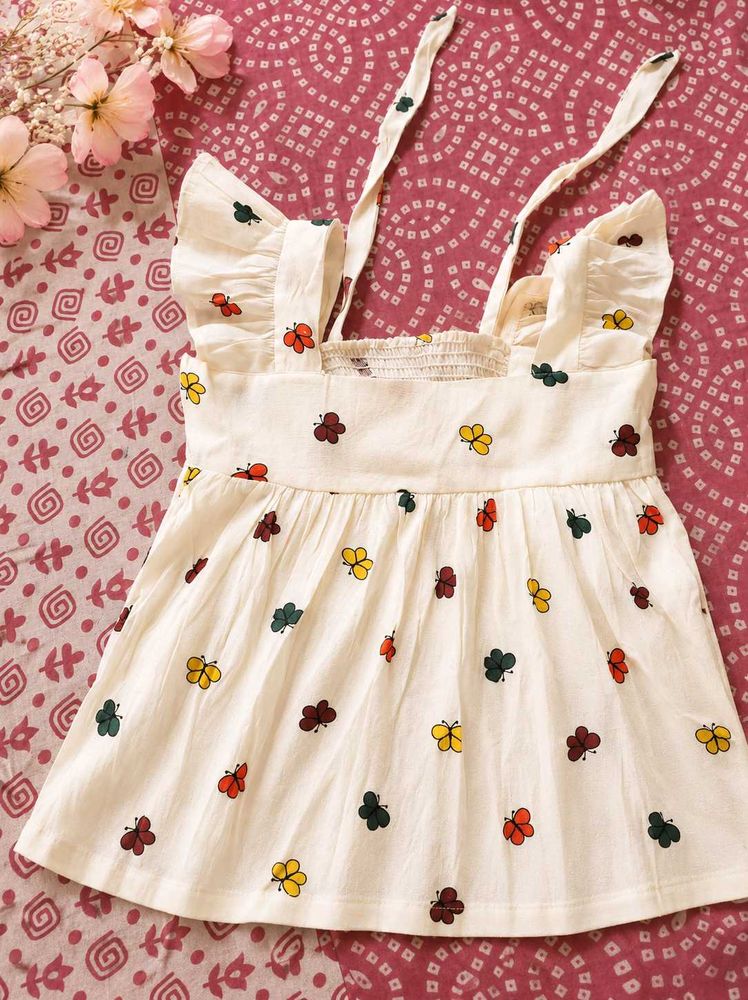 Cute Cream Butterfly Print Dress