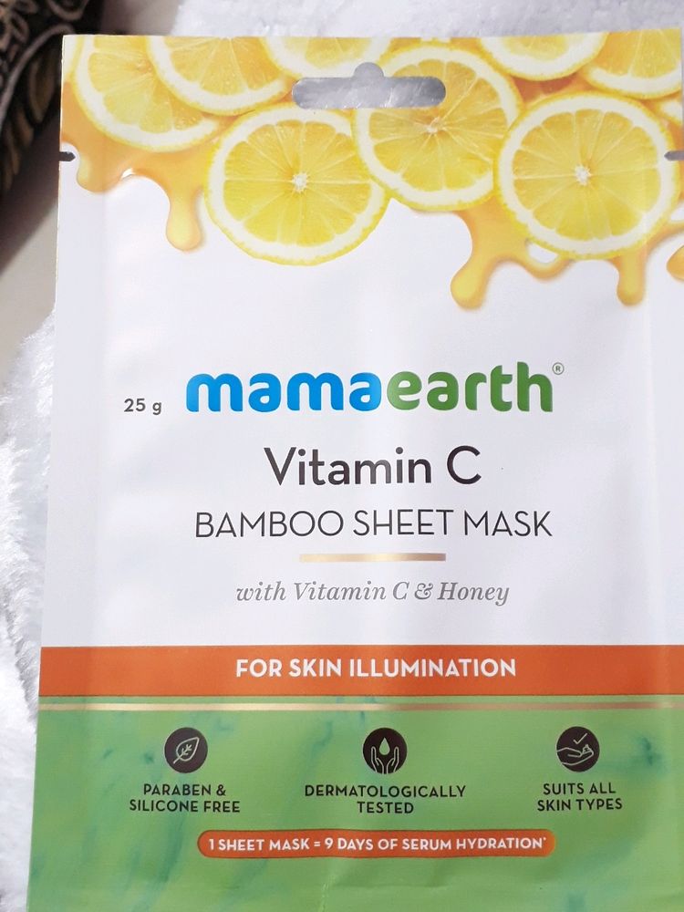 Mamaearth Vitamin C Bamboo Sheet Mask with Vitamin C &amp; Honey (25g) Combo  of 3