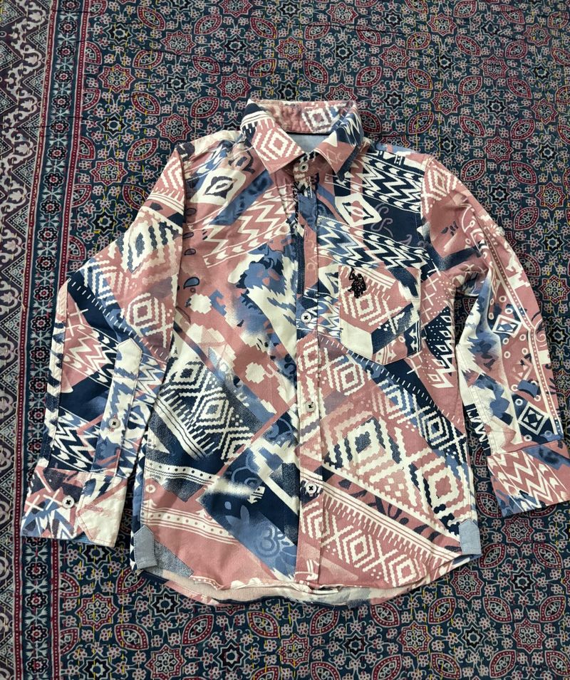 Kids Geometric Print Button-Up Shirt
