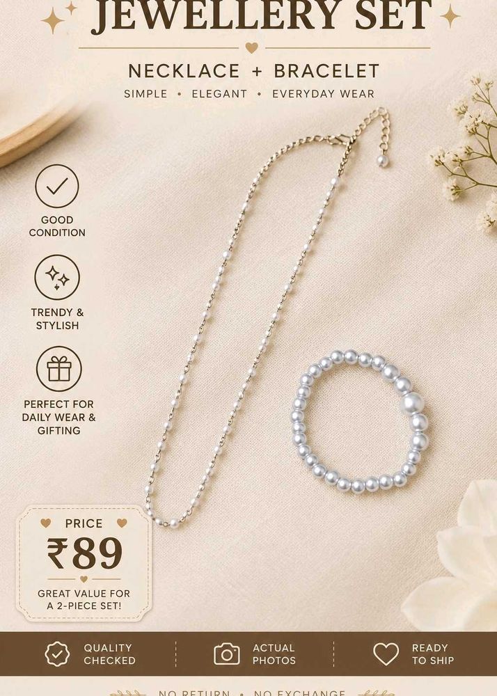 Elegant Pearl Necklace &amp; Bracelet Set