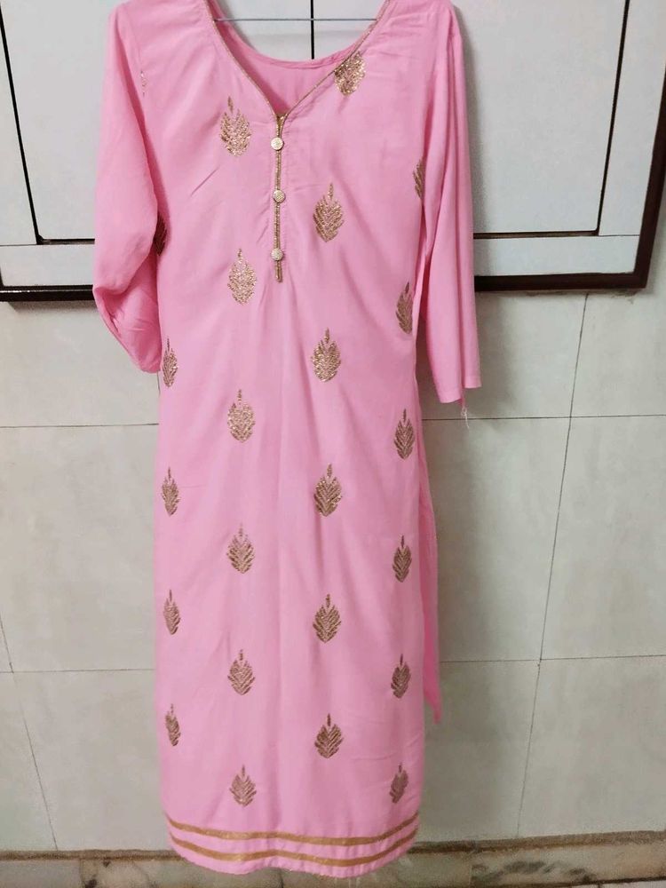 Pink Embroidered Kurta