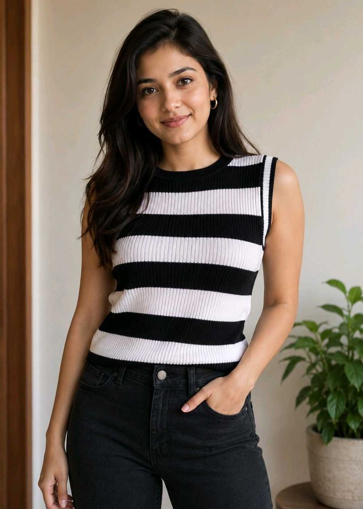 Striped Ribbed Sleeveless Top