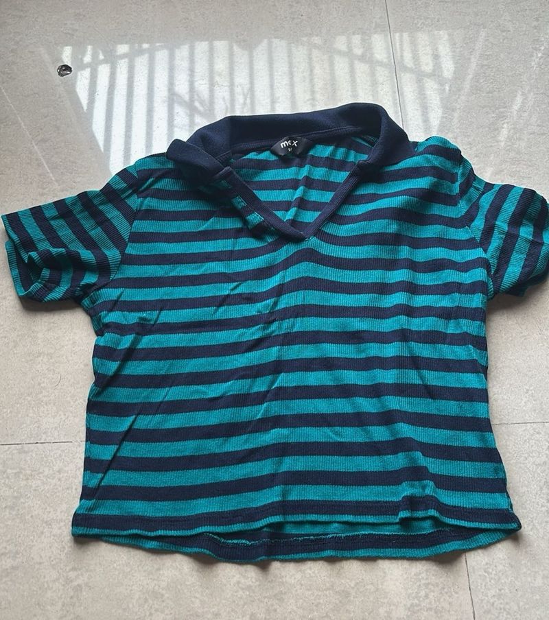 MAX Striped Polo Neck Top
