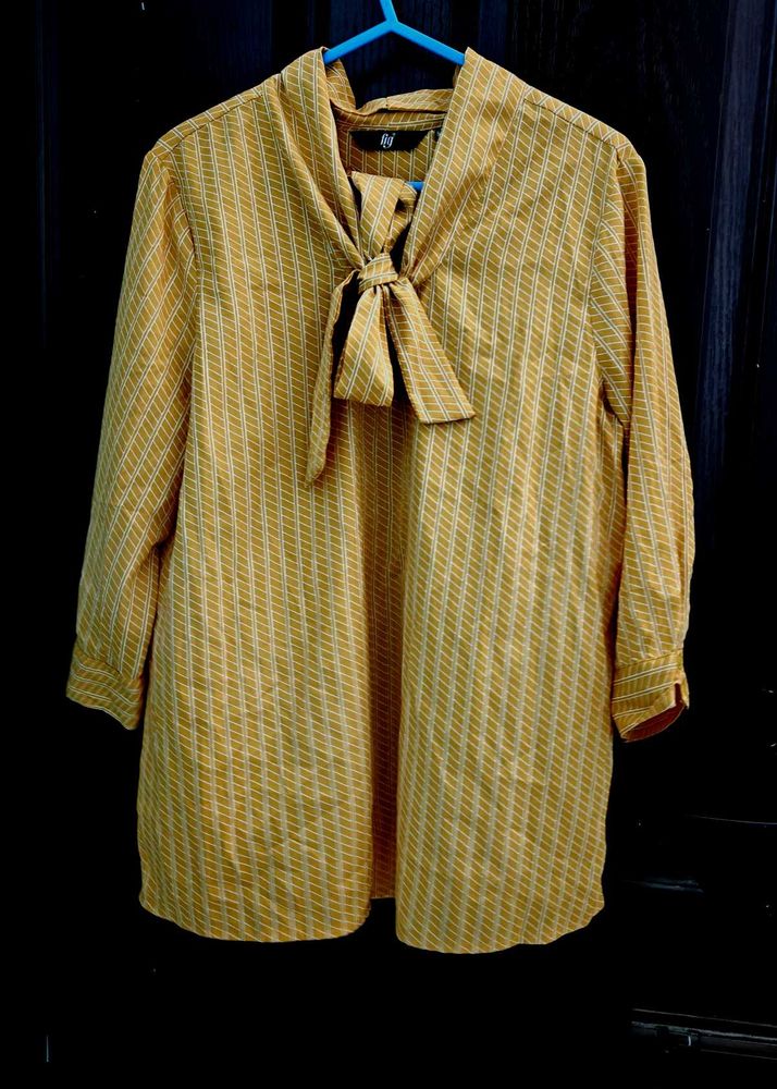 Stylish Yellow Striped Bow Blouse