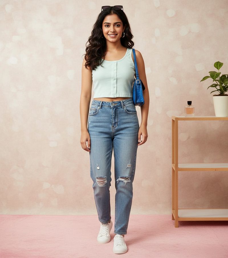 TOKYO TALKIES Mint Green Cropped Top