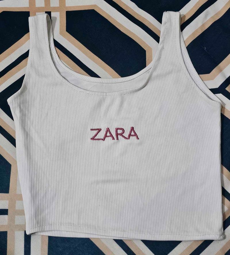 Zara White Ribbed Tank Top
