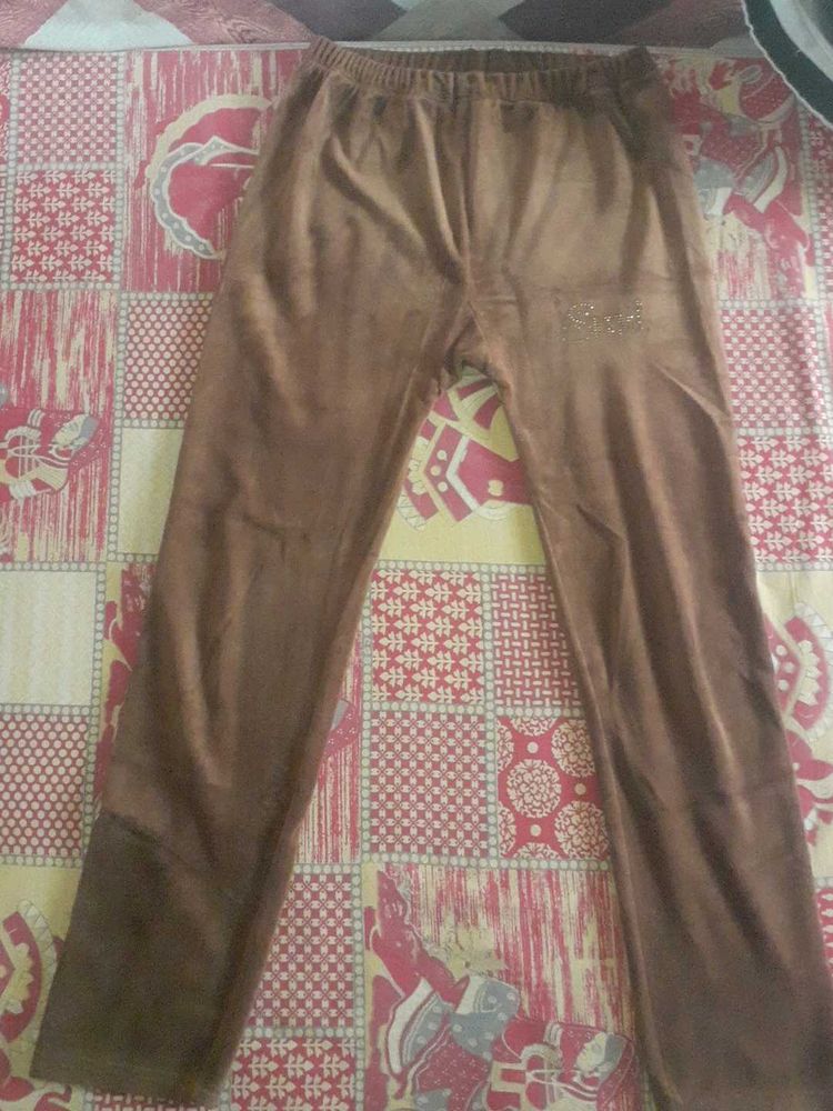 Brown Velour Pants with Embellishment