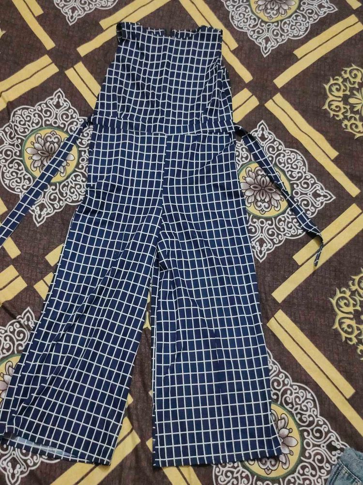 Stylish Navy Blue Grid Jumpsuit