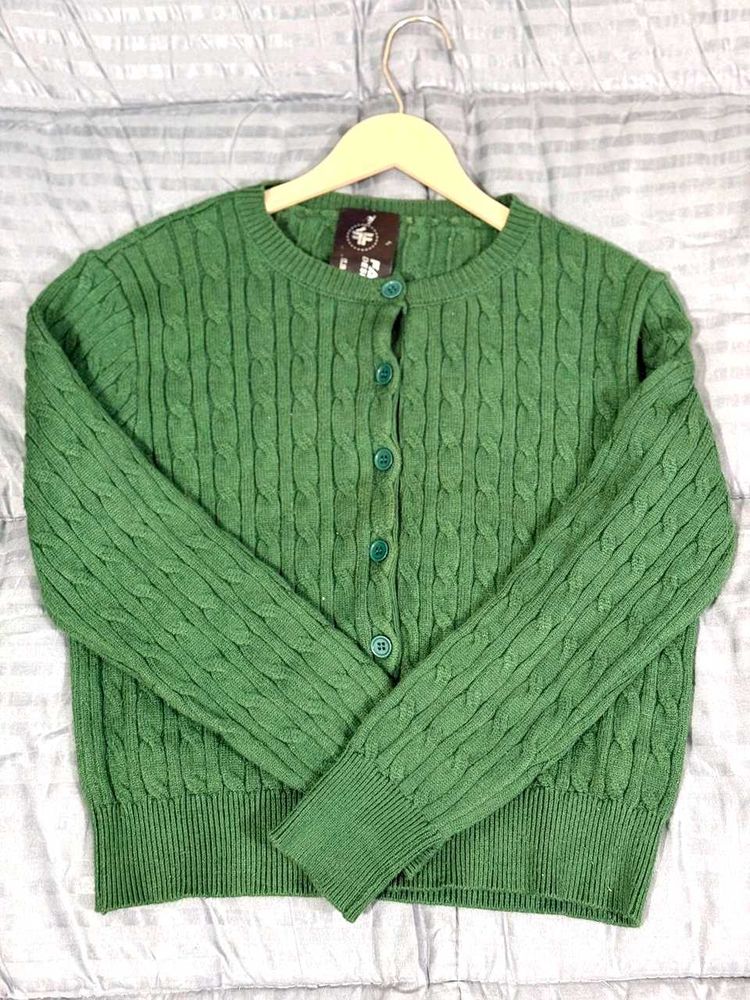 Green Cable Knit Cardigan