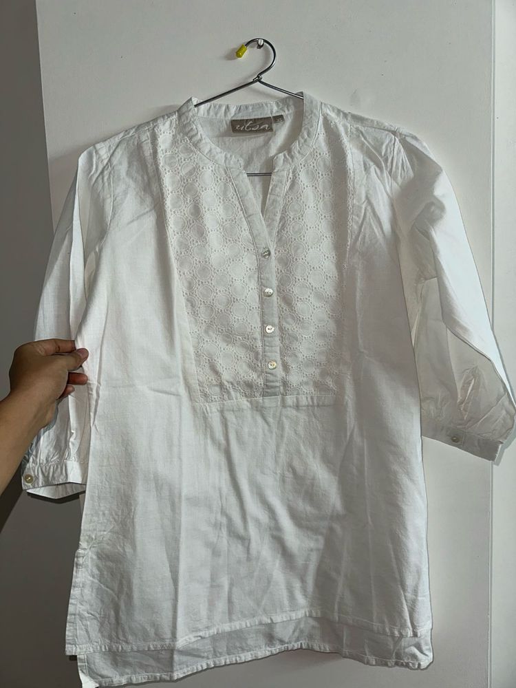 utsa westside Elegant White Cotton Broderie Kurta