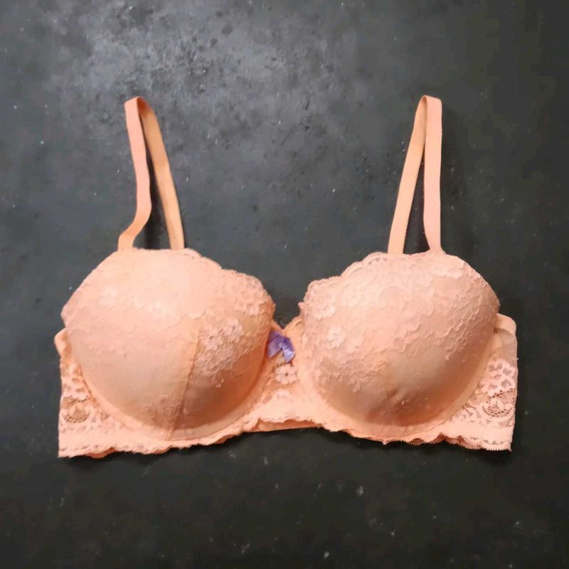 Peach Lace Padded Bra