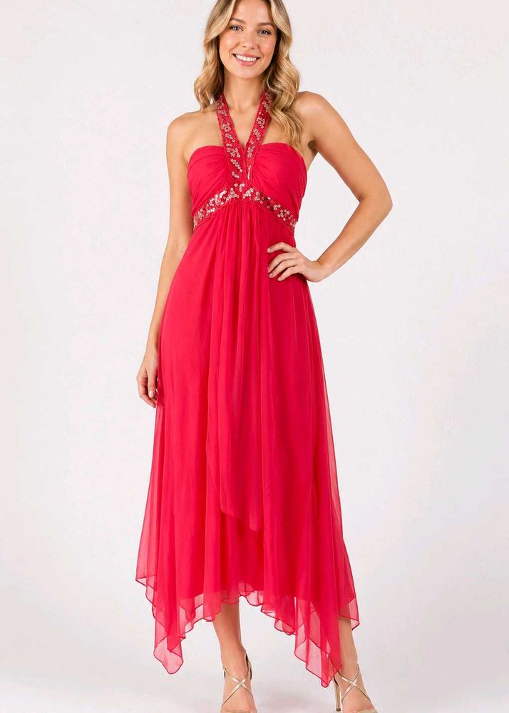 Stunning Red Halter Maxi Dress