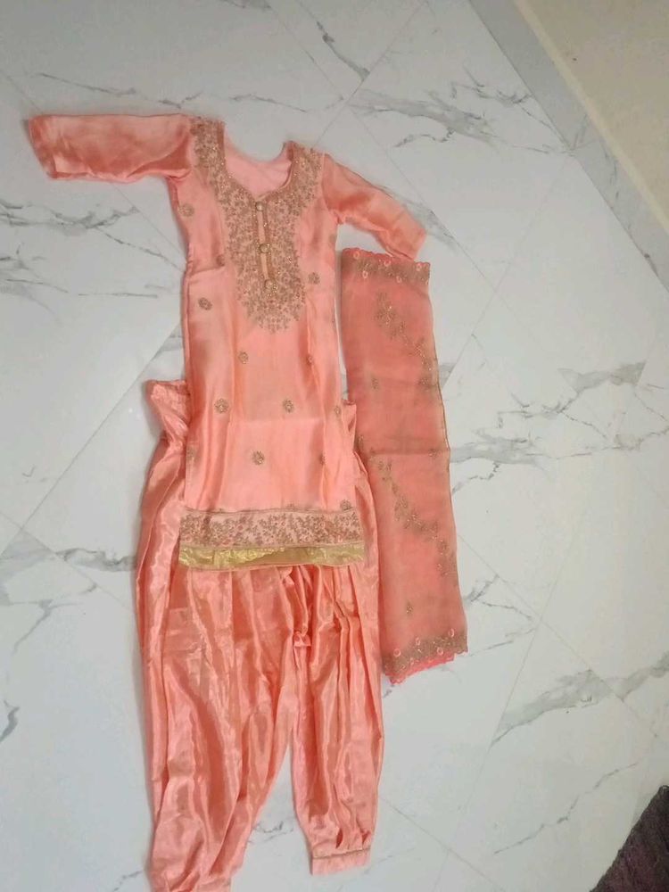 Elegant Peach Embroidered Kurta Set