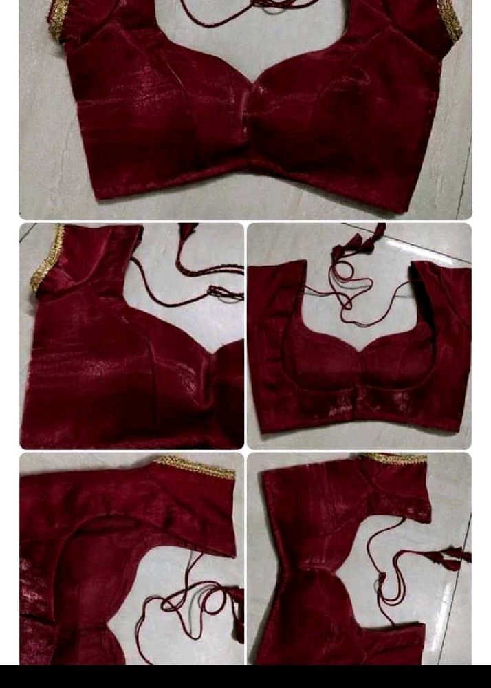 Maroon Velvet Blouse with Gold Trim