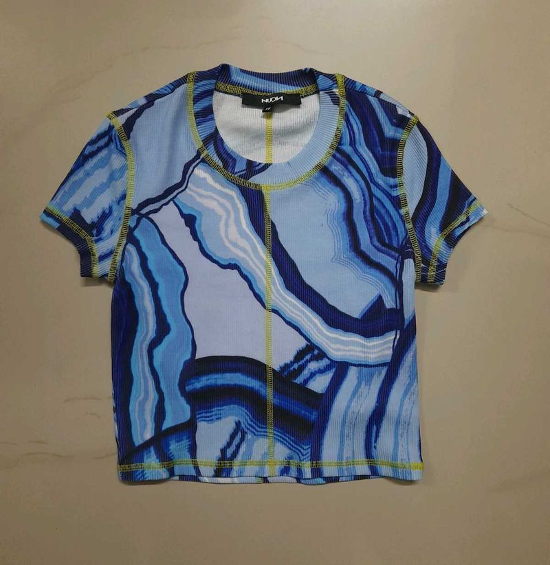 Blue Abstract Print Crop Top