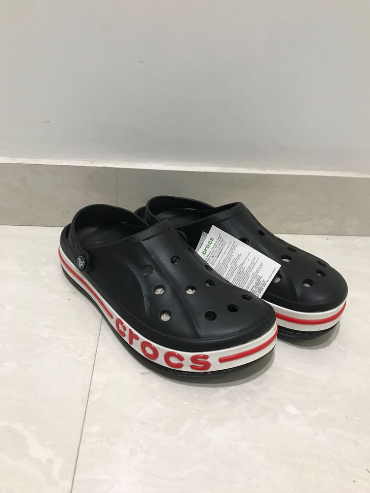 Black Crocs with Red &amp; White Trim