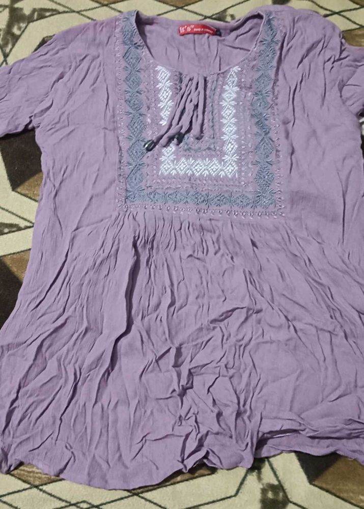 Embroidered Purple Tunic Top