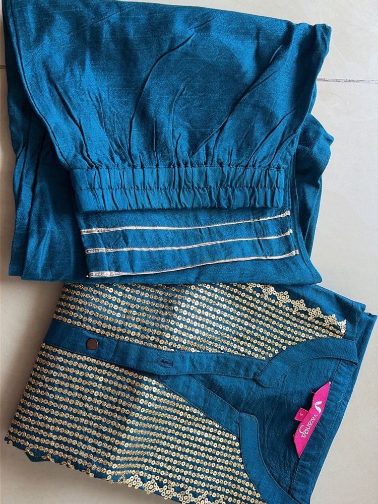 Teal Sequined Kurta Set