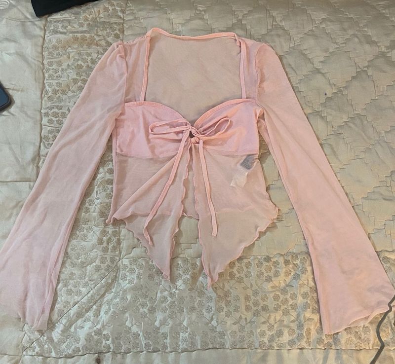 Sheer Pink Tie-Front Top