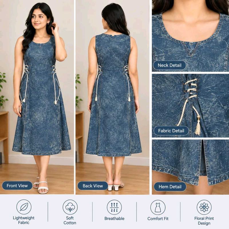 Stylish Blue Denim A-Line Dress