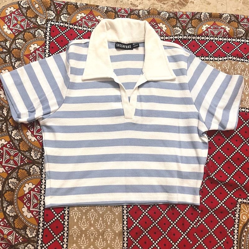 Sassafras Striped Cropped Polo Shirt