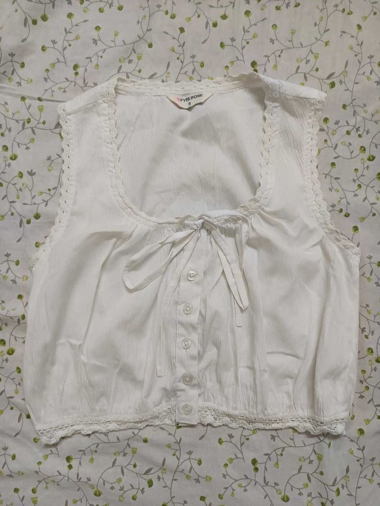 Lace Trim Button-Up Top