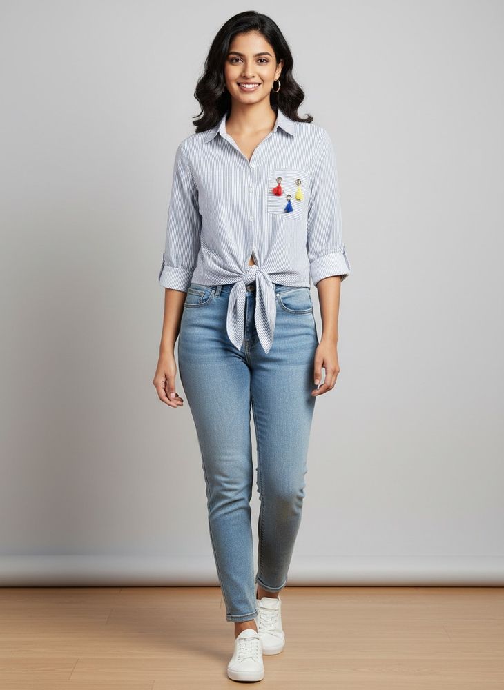 Striped Tie-Front Top