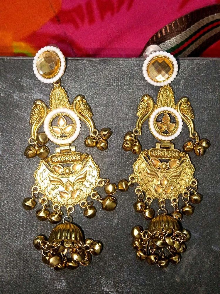 Exquisite Gold-Plated Jhumka Earrings