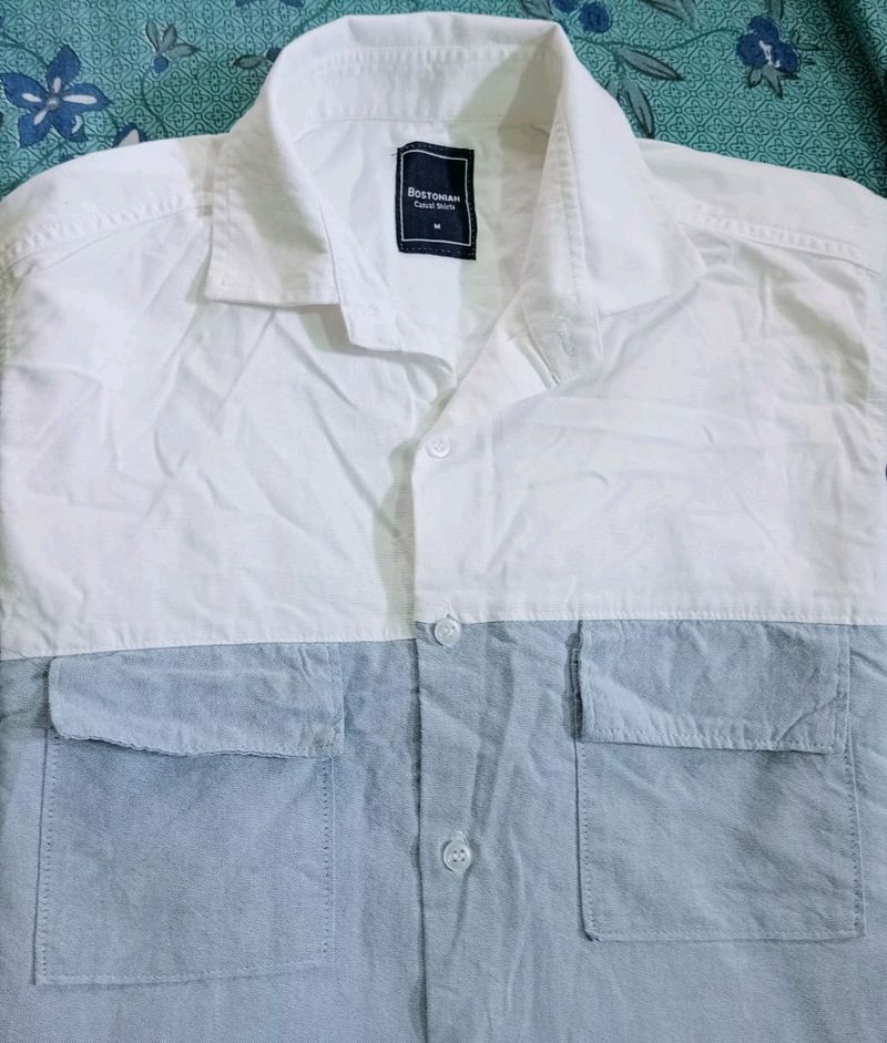 Men White Colour Block Shirt