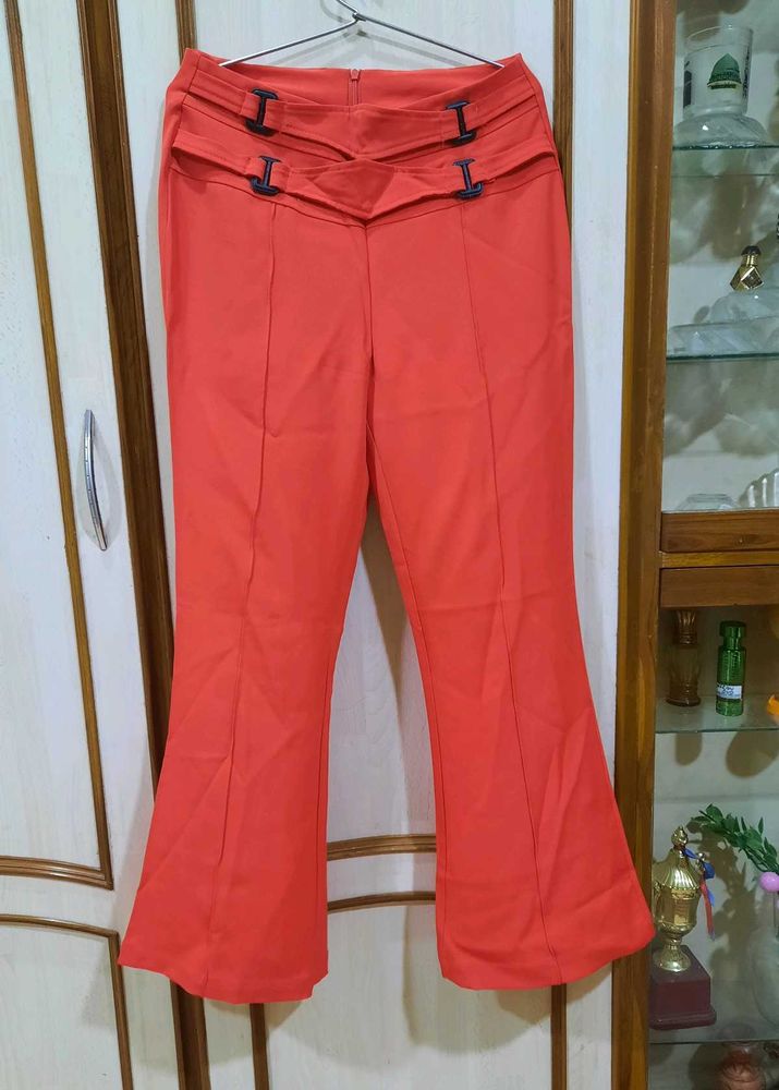 High-Waisted Flared Orange Pants