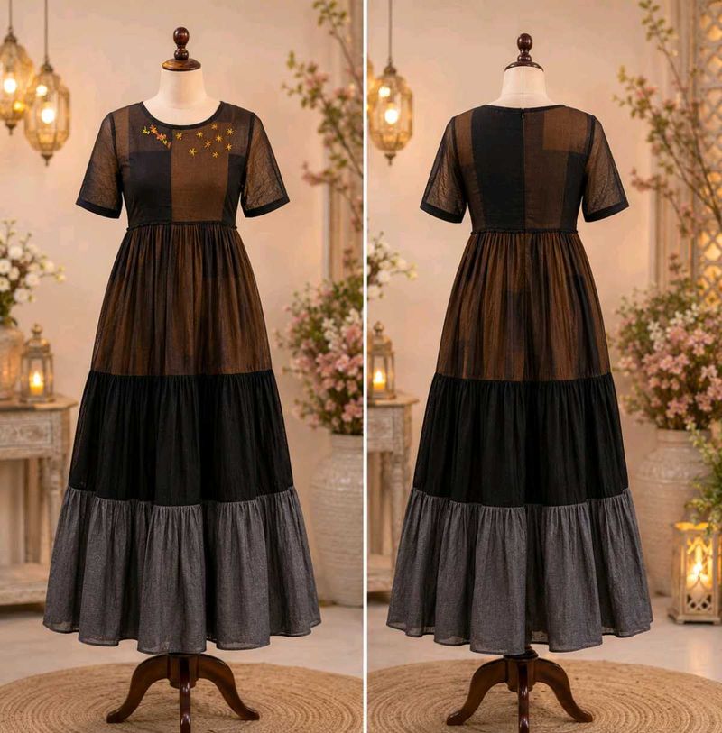 Elegant Tiered Ethnic Gown with Embroidery