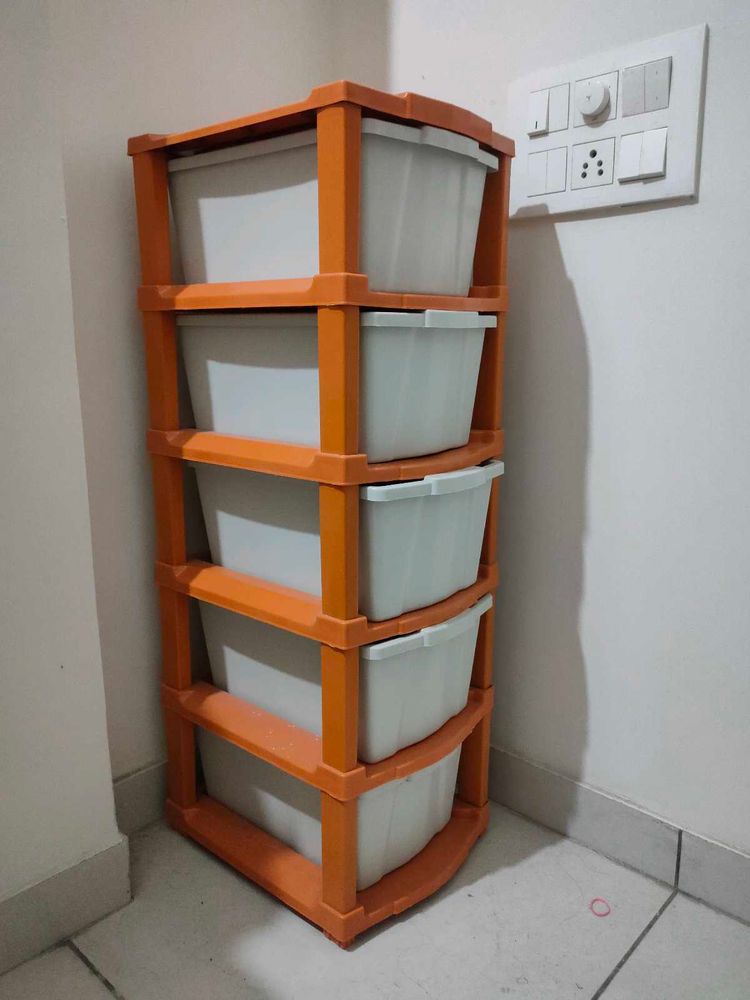 Orange 5-Drawer Plastic Storage Unit