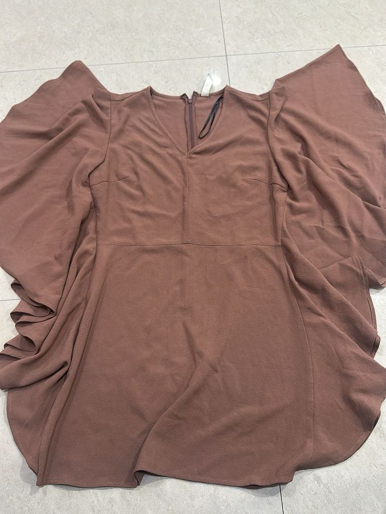 Stylish Brown Flutter Sleeve Dress