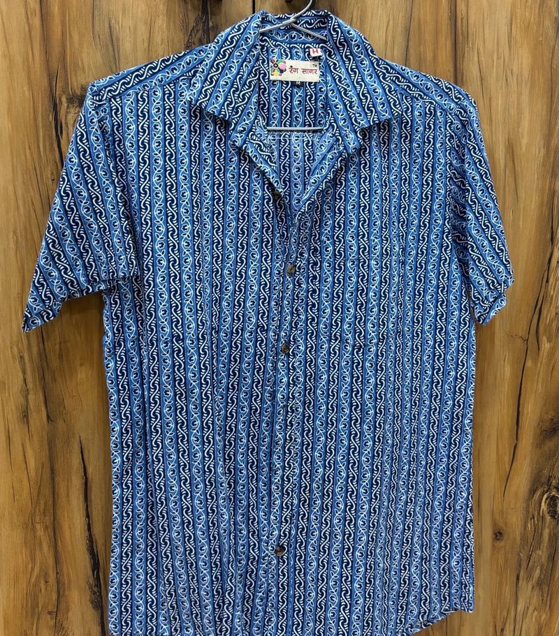 Unisex Blue Printed Short Sleeve Shirt