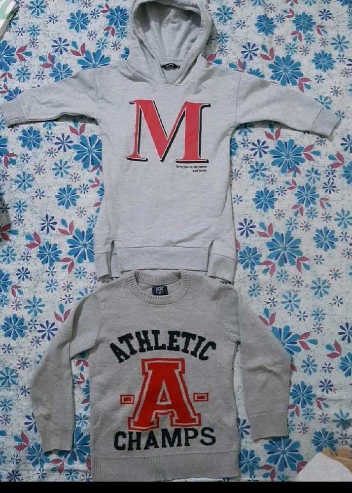 Grey Hooded Sweatshirt &amp; Crewneck Sweater