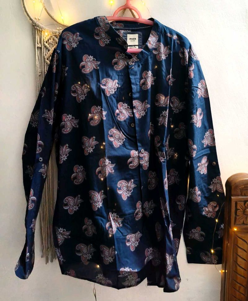 Max XXL Men's Blue Paisley Print Shirt