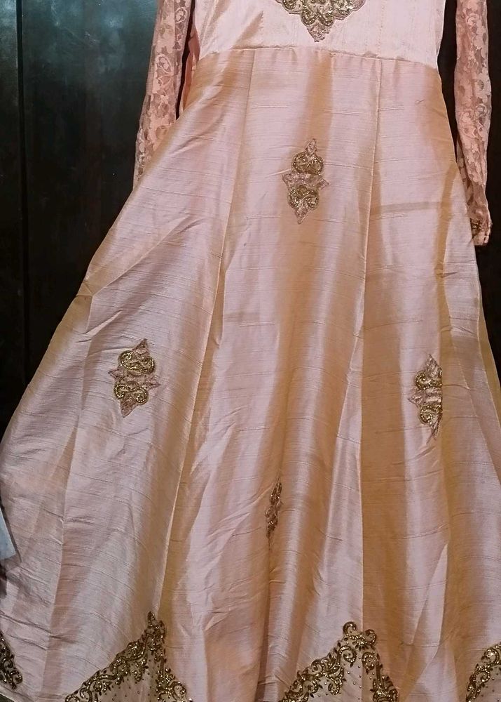 Elegant Peach Embroidered Gown for womern &amp; girls.