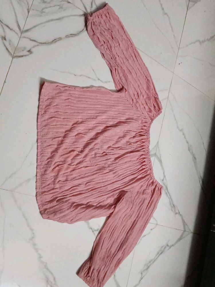 Woman Chic Crinkled Long Sleeve Top