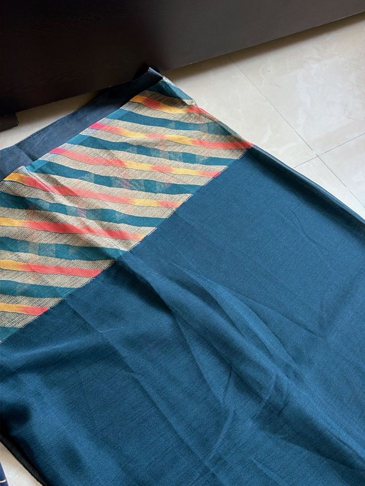 Beautiful Teal Saree with Striped Border