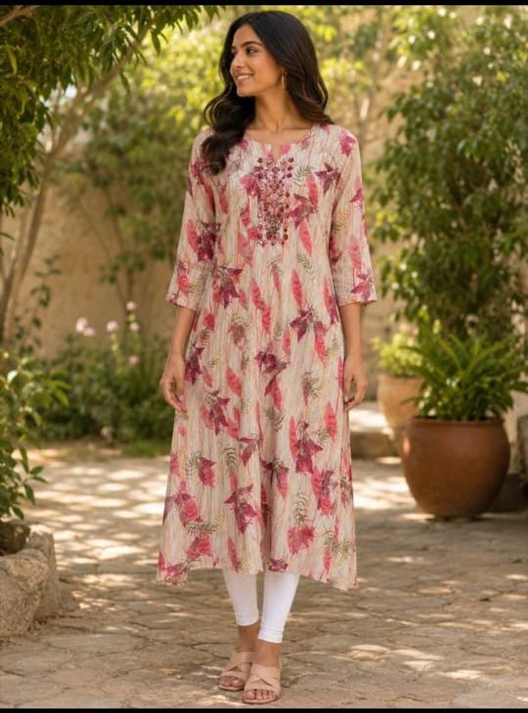 Floral Print Embellished Kurta