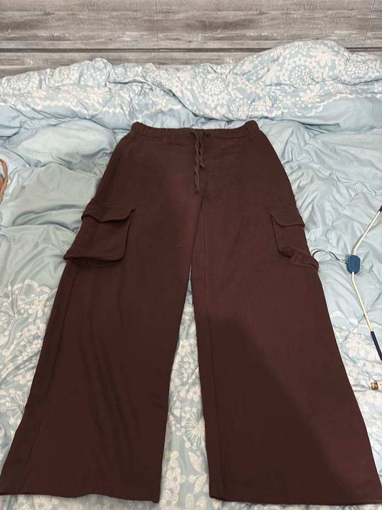 Brown Wide Leg Cargo Pants
