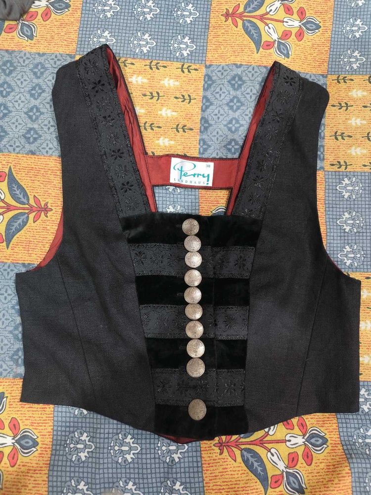 Black Button Vintage Detail Top