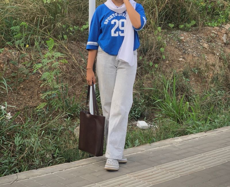 Oversized Blue Sports Division Graphic Tee