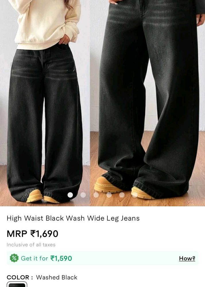 Black Wash Wide Leg Jeans