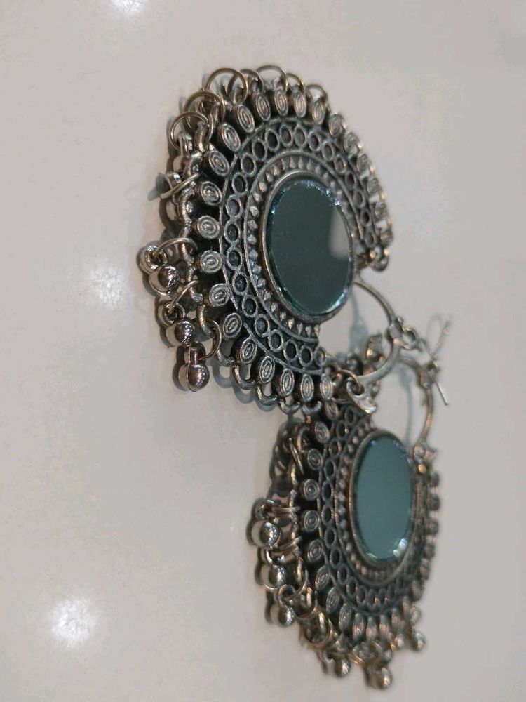Oxidized Mirror Jhumka Earrings
