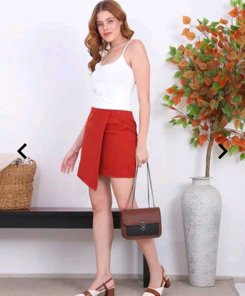 Chic Red Wrap Mini Skirt