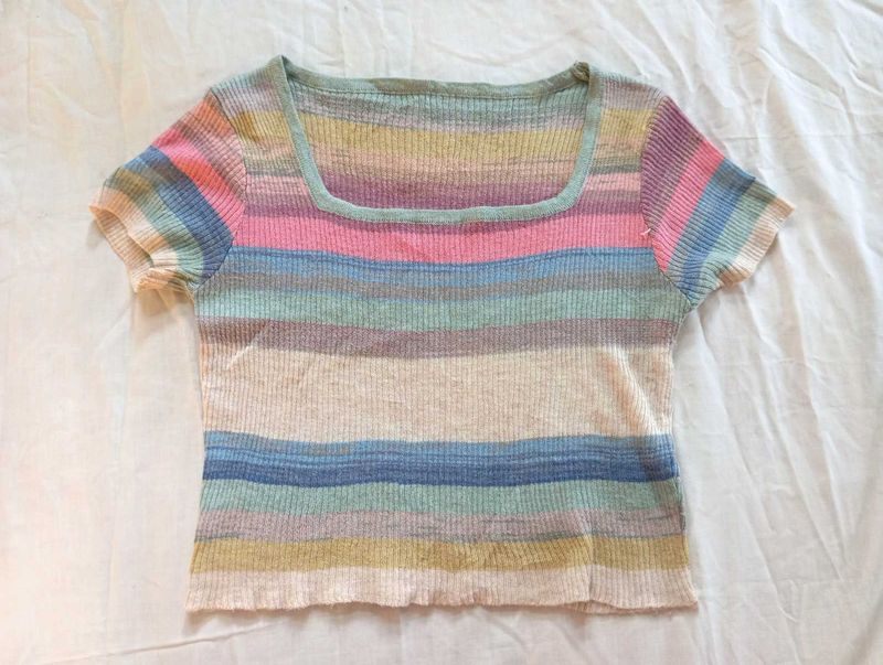 Striped Square Neck Knit Top